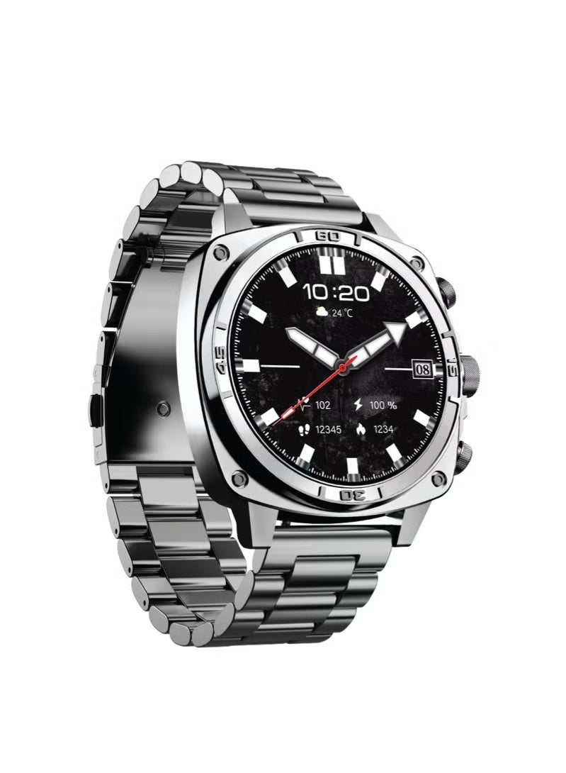 Compare PORODO Chrono Steel Smartwatch with AMOLED 1.43 Display, Health Tracking, Music Control, Sports Modes & Voice Assistant – Silver at KSA Price