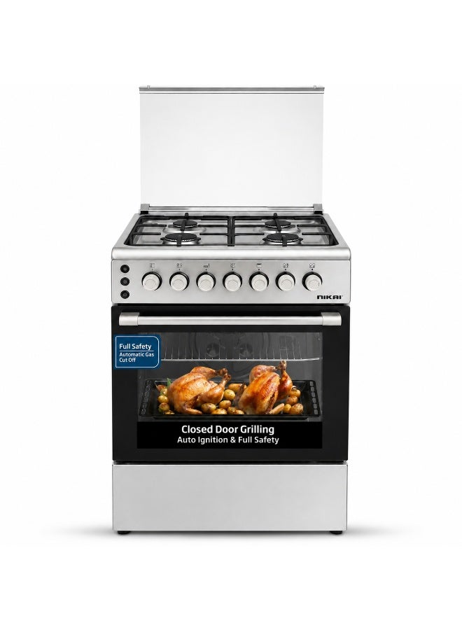 Compare NIKAI 60x60cm Gas Cooker with 4 Burners |HeavyDuty CastIron Pan Support |Closed Door Grilling with Separate Knob for Oven & Grill | Automatic Ignition & Full Safety, Best Cooking Range for Home & Kitchen U6064FSA6062 SilverBlack U6062FSU6064FSA Silver at KSA Price