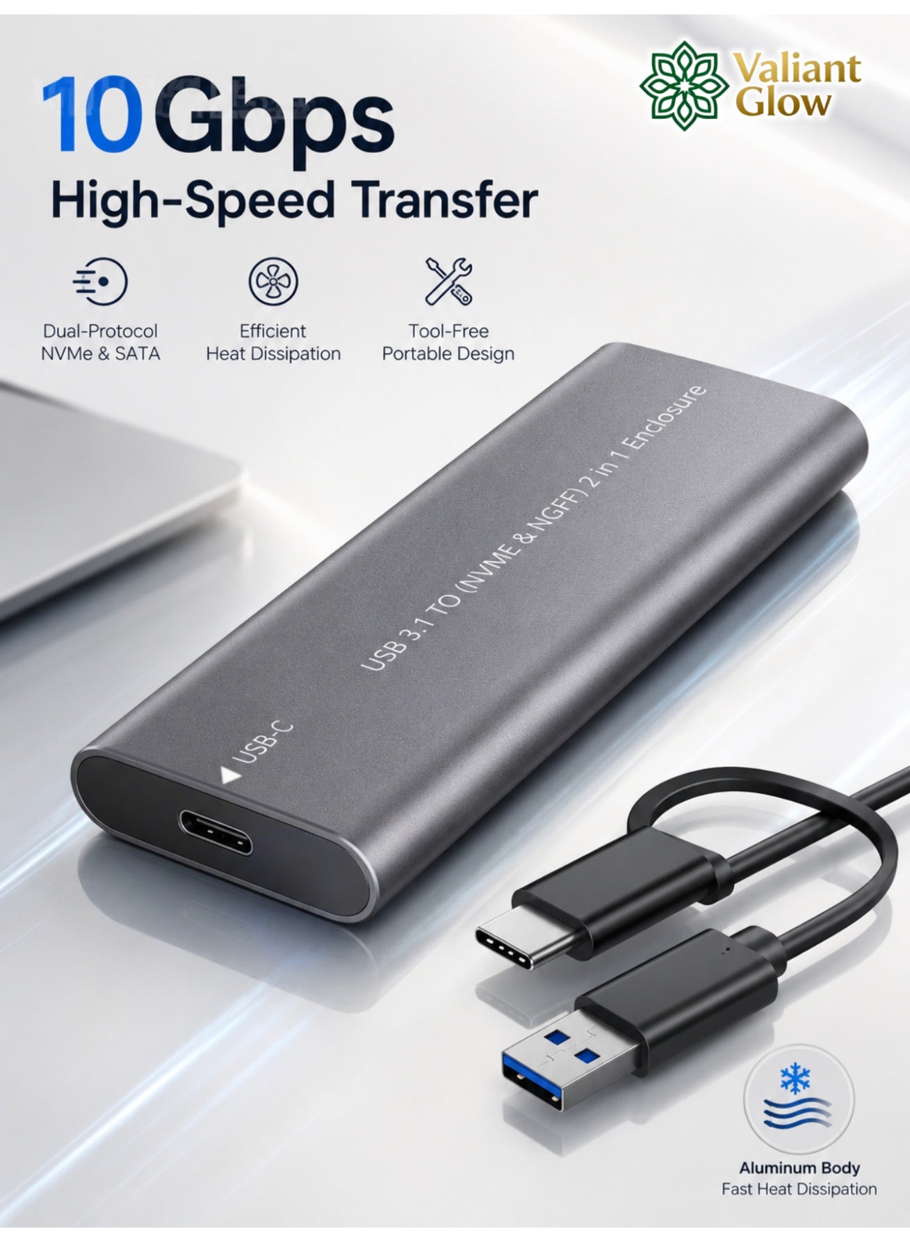 Compare Portable SSD Enclosure | Aluminum M.2 Enclosure | NVMeSATA DualProtocol External SSD Adapter | USB 3.1 Gen 2 10Gbps ToolFree Drive Enclosure | Supports 2230224222602280 SSDs | Compatible with MKey & B+M Key SSDs at KSA Price