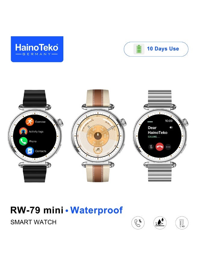 Compare HainoTeko RW79 Mini Waterproof Smart Watch with AMOLED Display Bluetooth Call 3 Interchangeable Straps and Charging Cable Designed for Ladies Silver at KSA Price