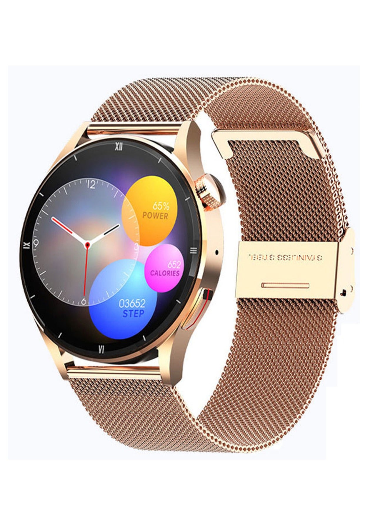 Compare QS39 HD Full Circle Body Temperature Measurement Heart Rate Blood Pressure Blood Oxygen Music Bluetooth Call Smart Watch Gold + Milanese Strap at KSA Price