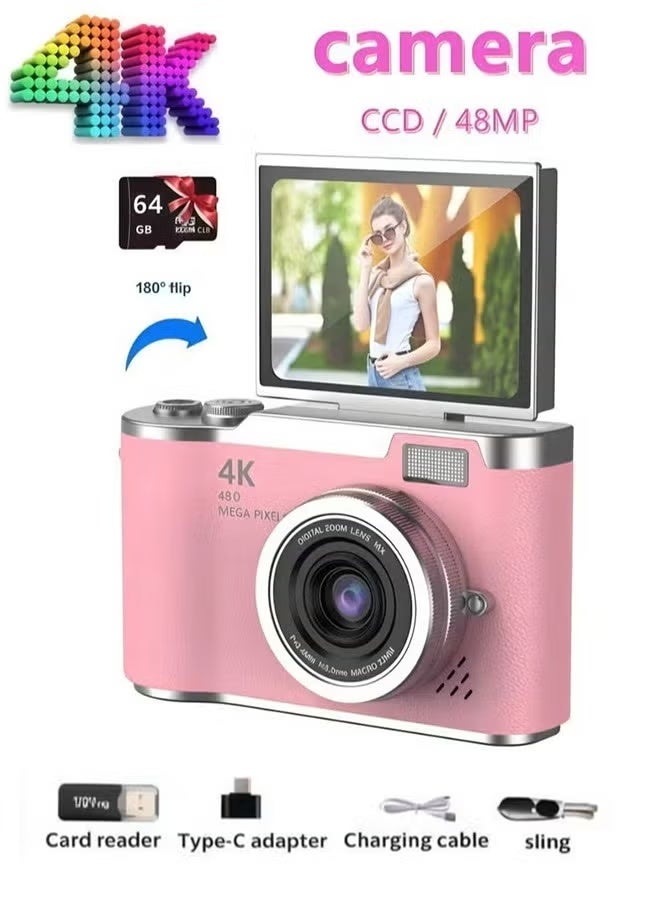 Digital Camera With 64GB Memory Card 4k CCD Digital…