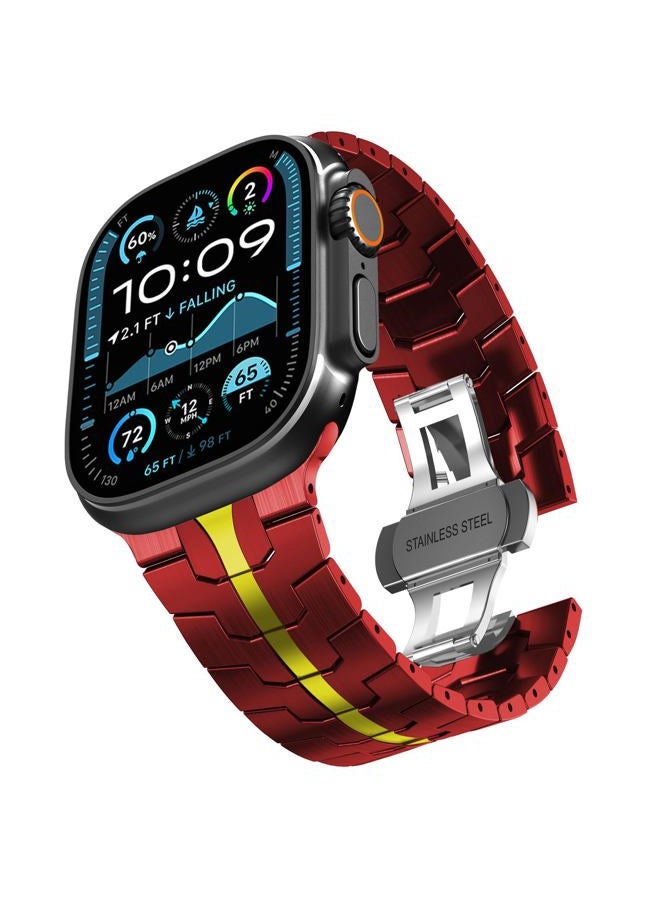 Compare Stainless Steel Band for Apple Watch Band Apple Watch Ultra 2 Band 49mm, Series 10 46mm, 987 45mm, SE2SE 654 44mm, 321 42mm, Metal Strap with Folding Clasp for Men 49mm, RedGold at KSA Price