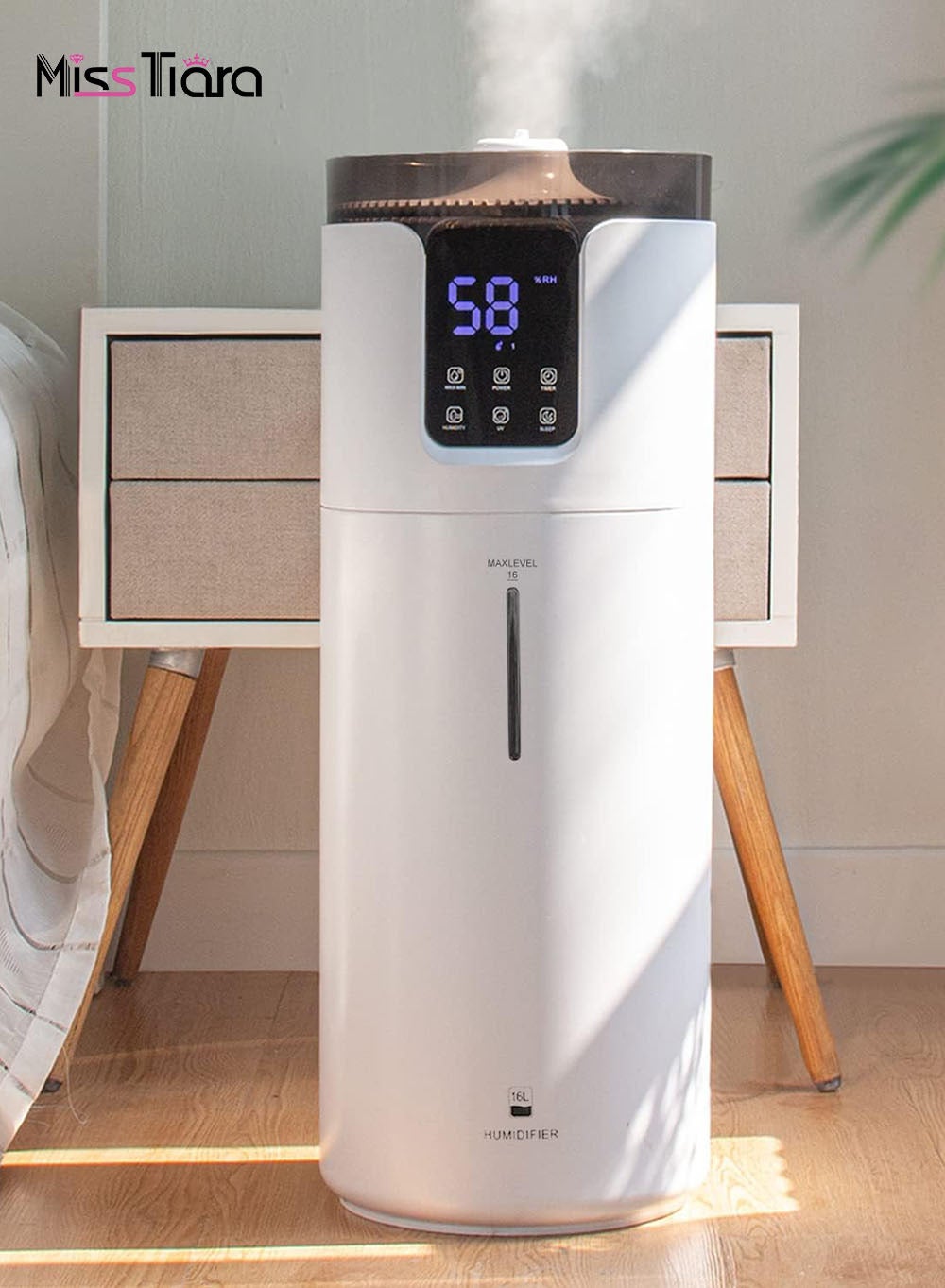 Compare 16L Silent Large Cool Mist Humidifier Whole House 150m² Cool Mist Top Fill Floor Humidifier with Essential Oil Tray Extension Tube 4 Mist Modes Remote Control Suitable for Home Baby Room Office at KSA Price