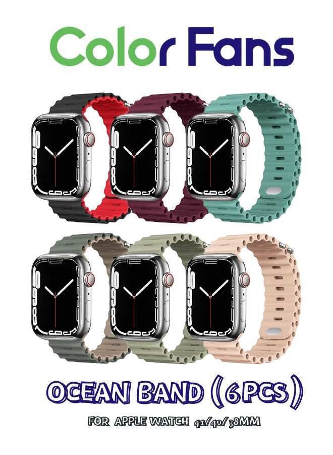 Compare Apple Watch UltraSeries 81 Ocean Band 6Pack: 3841mm Silicone Straps in BlackRedBurgundy RedCactusCelestial TealWalnutKhakiMilk Tea for Men and Women at KSA Price