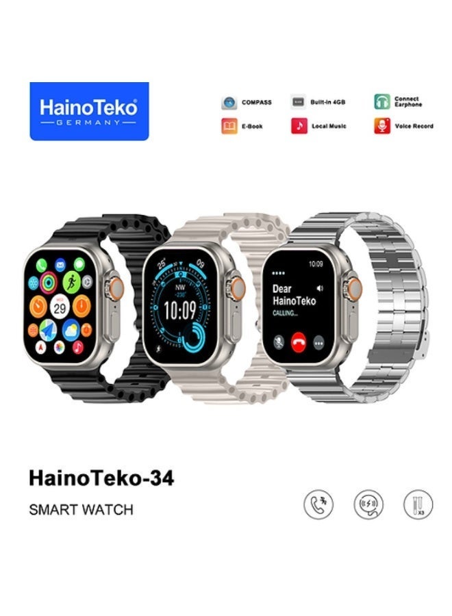 Compare 34 Smart Watch with 2.02 AMOLED Display and Connect Earphone and 4GB of RAM and 7 Days Battery Backup 3 Pair Straps at KSA Price