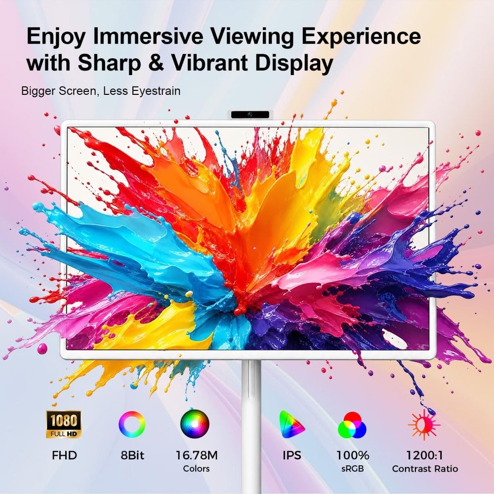 Compare ch Portable TV, Android 15 Touchscreen, Adjustable Rolling Stand, 1080P IPS, HDMI, USBC, Wireless Casting at KSA Price
