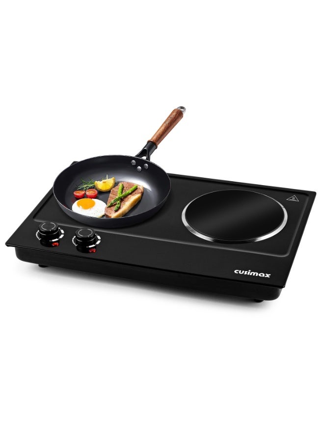 Compare Double Hot Plate, 1200W+1200W Infrared Heating Plate, Stainless Steel Body,Dual Adjustable Thermostat, Compatible for All Cookware,Black at KSA Price