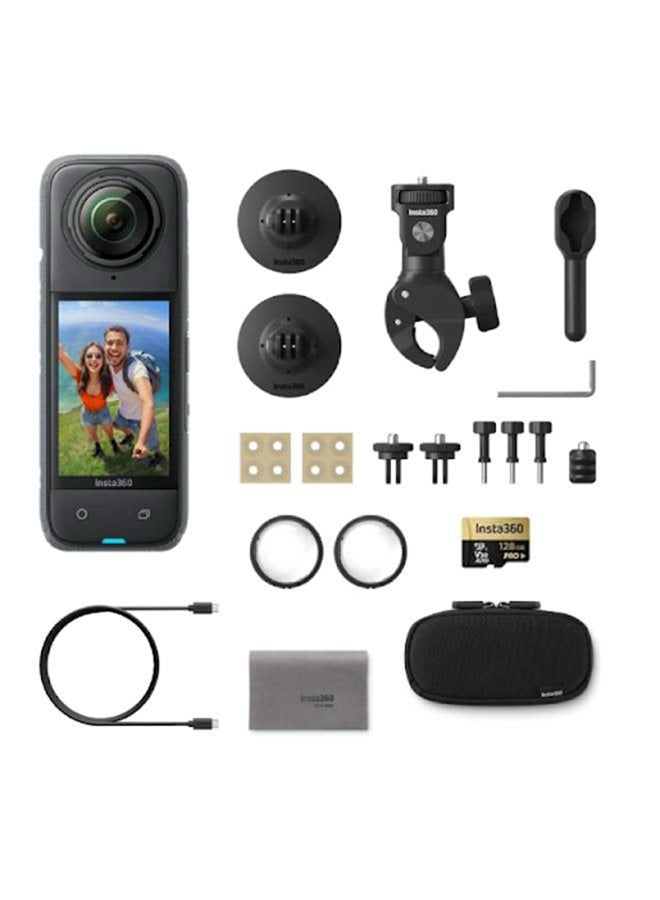 Compare X4 Motorcycle Bundle  8K Waterproof 360 Action Camera, 4K WideAngle Video, 128GB Mcard, Removable Lens Guards, 135 Min Battery Life, AI Editing, Stabilization, for Sports at KSA Price