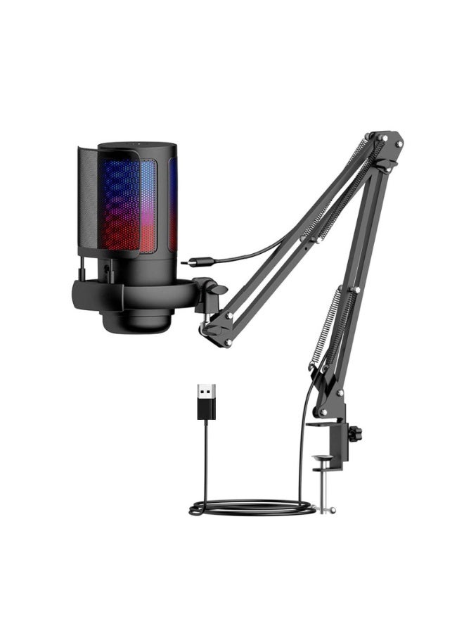 Compare Game USB microphone, noisereducing condenser microphone with silent operation, antispray cover, computer RGB microphone kit with boom stand, shock absorber, rotating gain button, compatible with PS45PC black at KSA Price