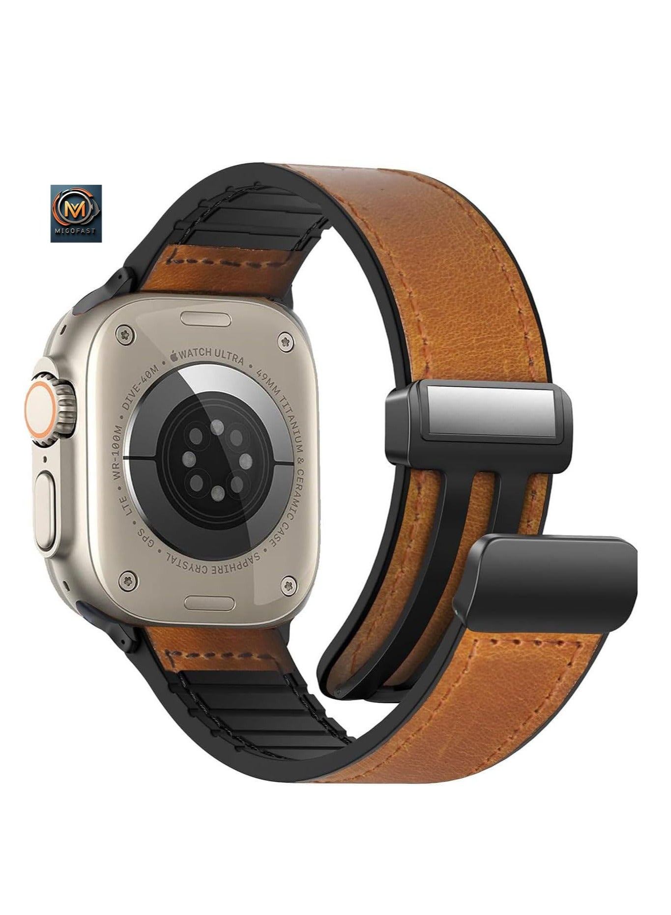 Compare Magnetic Leather Watch Band for Apple Watch Ultra 41mm40mm38mm  Magnetic Buckle Genuine Leather Watch Series 8ultra7SE654321,iWatch Bands for Apple Watch Series Brown at KSA Price
