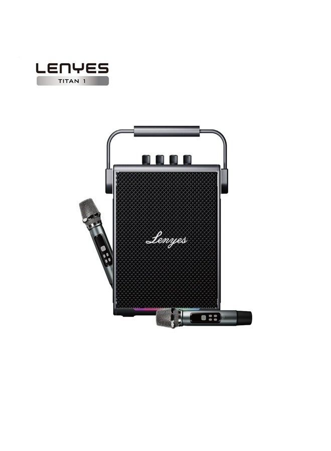 Compare Lenyes Titan 1 Bluetooth Party Speaker | 180W Peak | 2 Wireless UHF Mics | RGB Lights | TWS Stereo | IPX6 Waterproof | 5000mAh Battery | AUXUSBTFOTG | Lenyes Audio App Support at KSA Price