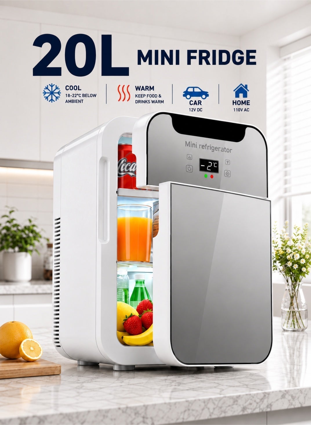 Compare Mini Fridge 20L, Portable Car Fridge, 2°C65°C Cooler and Warmer,ACDC Dual Power, Double Door, LCD Touch Control, 25dB Quiet Operation for Drivers, Campers, Car, Truck, RV, Travel and Home at KSA Price