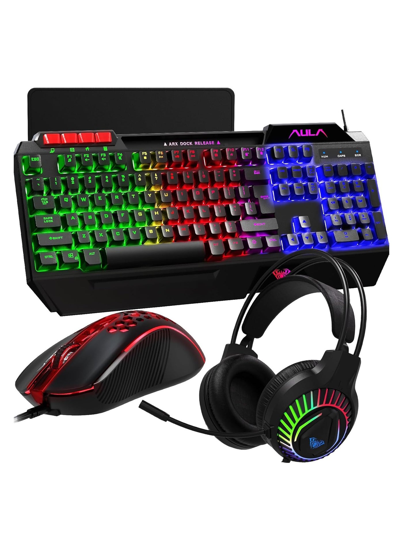 Compare 4 in 1 Gaming Keyboard Mouse Headset and Mousepad Combo, Rainbow LED Backlit Gaming Keyboard Mouse Set, USB Wired Bundle for PC Computer Laptop Gamer at KSA Price
