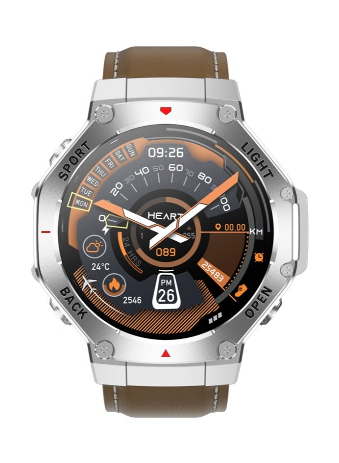 Compare Mens Smart Waterproof Sports Watch, Bluetooth Call, 1.53Inch HighDefinition Touch Screen, MultiDimensional Health Monitoring, With Flashlight and Compass,LongLasting Battery Life TR3MAX Silver Brown at KSA Price
