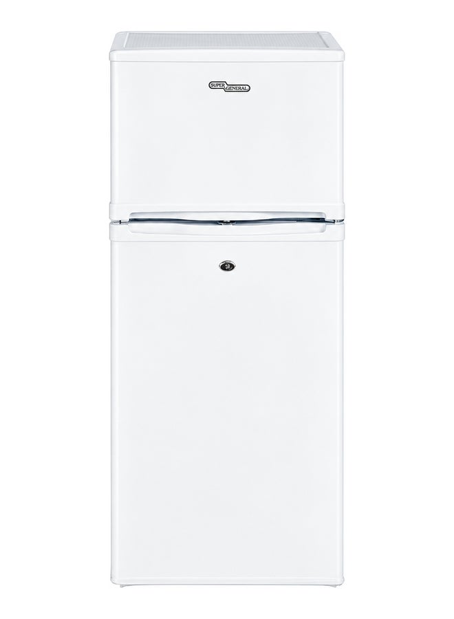 Compare Super General 175 Liters Compact Double Door Refrigerator Freezer SGR175HE, Reversible Door, Tropical Compressor, Lock and Key, Sturdy Wired Shelves SGR175HE White at KSA Price