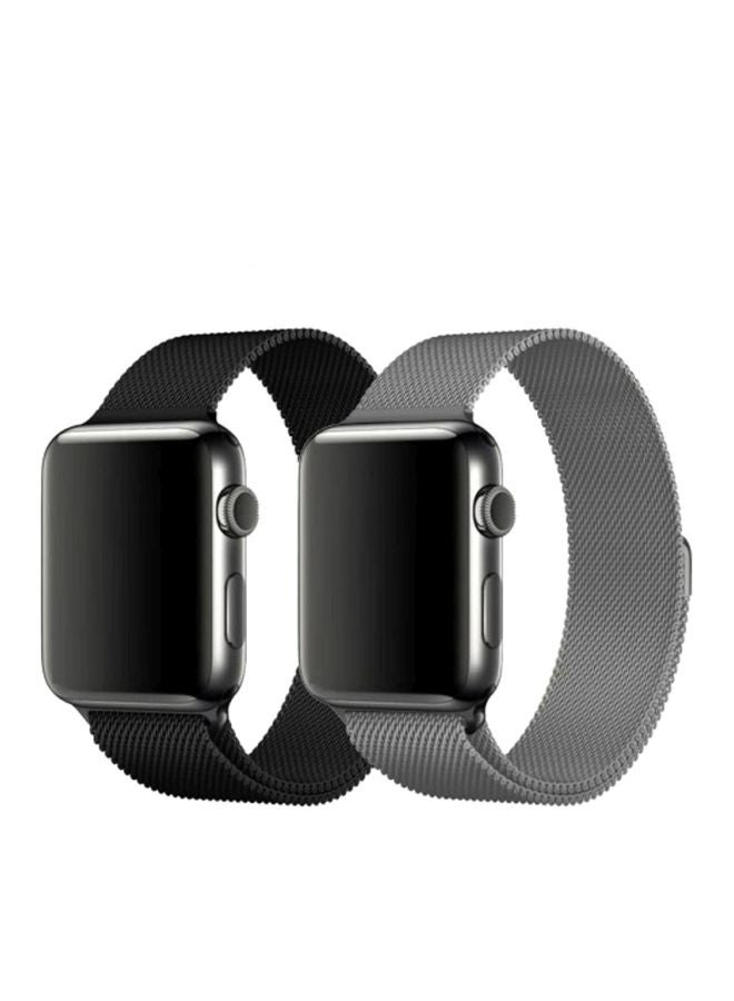 Compare 2Piece Replacement Band For Apple Watch 4244mm BlackSilver at KSA Price