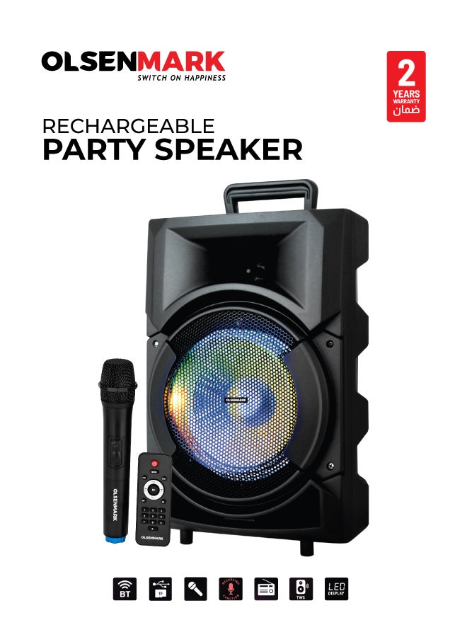 Compare Portable Party Speaker System With 3500W PMPO, Wireless Mic, Remote Control, Bluetooth Connectivity, Recording Functions, Rechargeable Battery, LED Lights 8 Woofer & Supports USB, TF, TWS, FM OMMS1178 Black at KSA Price