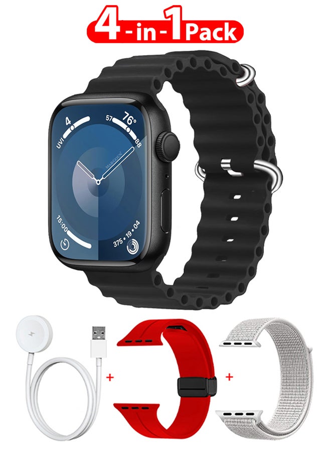 Compare Smart Watch Fitness Tracker 44mm for Android and Ios with 3 Replacement Bands and Charging Cable  Multicolour 4 at KSA Price