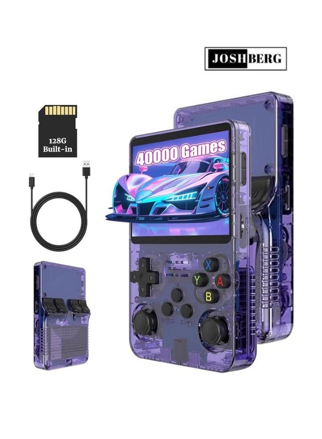 Compare 128G R36S Retro Handheld Game Console, 3.5 inch Gaming Console, Mini Retro Video Console, Dual 3D Joysticks, 11 Emulators, 15000+ Games with Dual 3D Joysticks for boys and girls,Transparent Purple at KSA Price