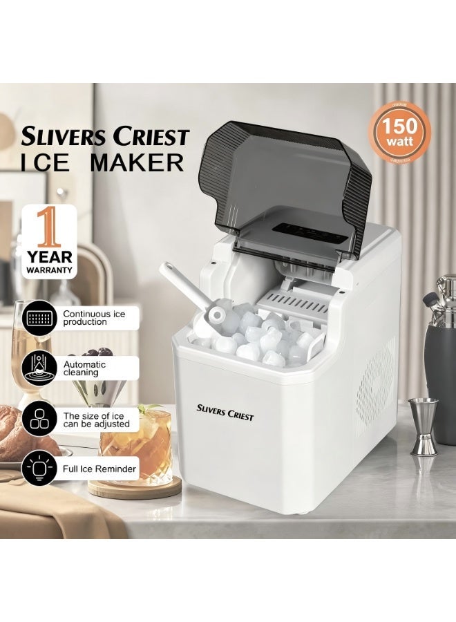 Compare SLIVERS CRIEST Tools Ice Maker Machine 150W, Portable Countertop Ice Maker with Automatic Cleaning, Adjustable Ice Size, 1.5L Water Tank, 12–15kg24H Production, Bullet Ice Maker for Home, Office, Bar and Parties at KSA Price