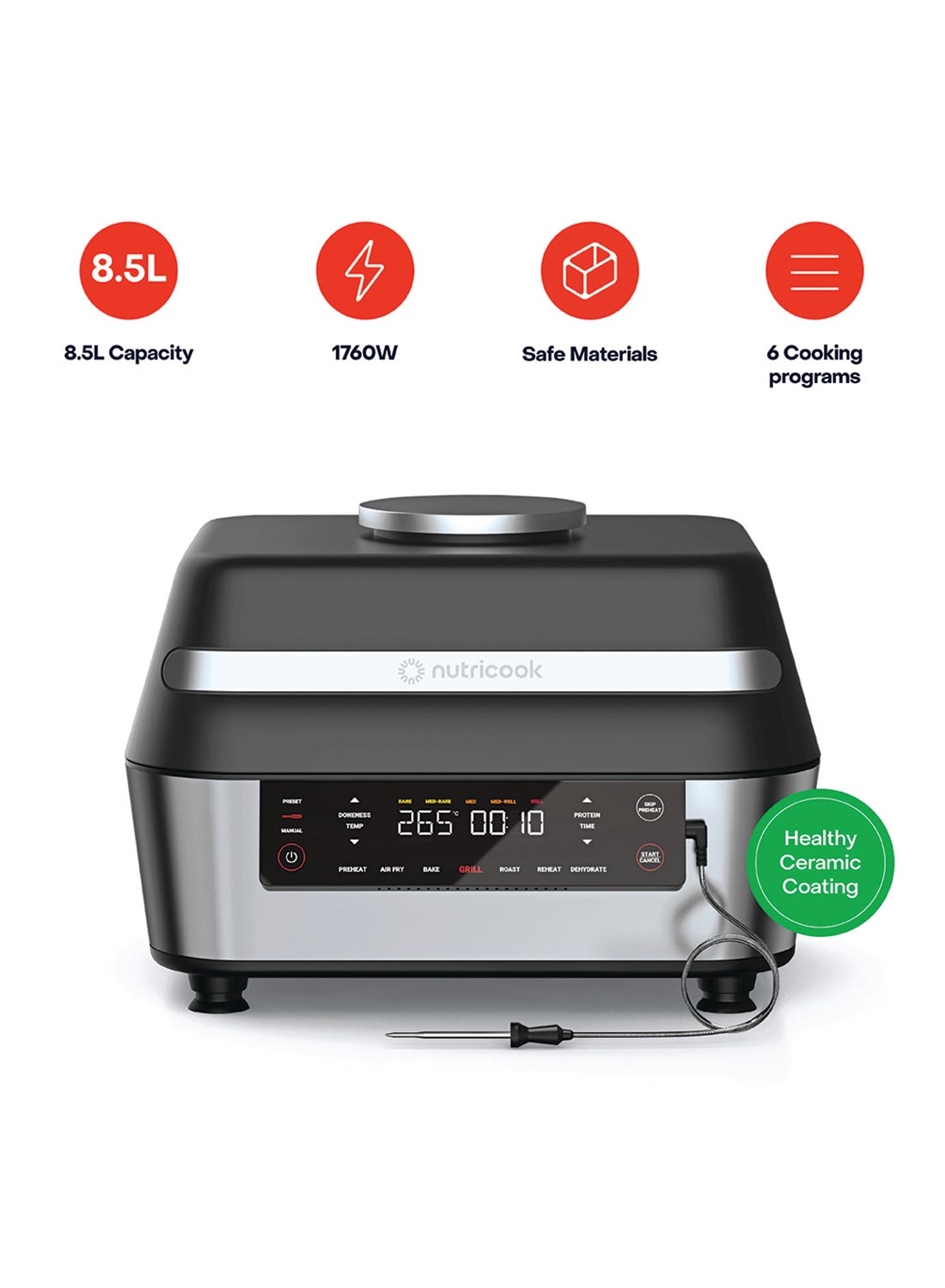 Smart Air Fryer Grill XL digital 8.5 Liters,…