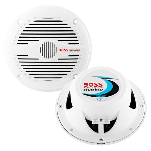 Compare BOSS Audio Systems MR50W 5.25 inch Marine Stereo Boat Speakers  150 Watts pair, 2 Way, Full Range, Coaxial, Weatherproof, Sold in Pairs at KSA Price