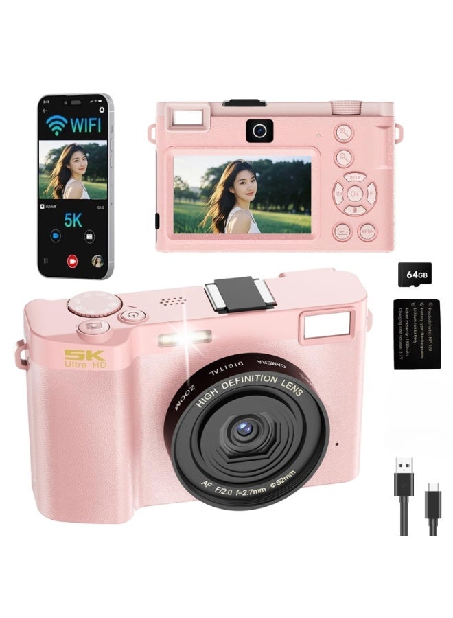Digital Camera 5K 64MP Vlogging Camera with Front…