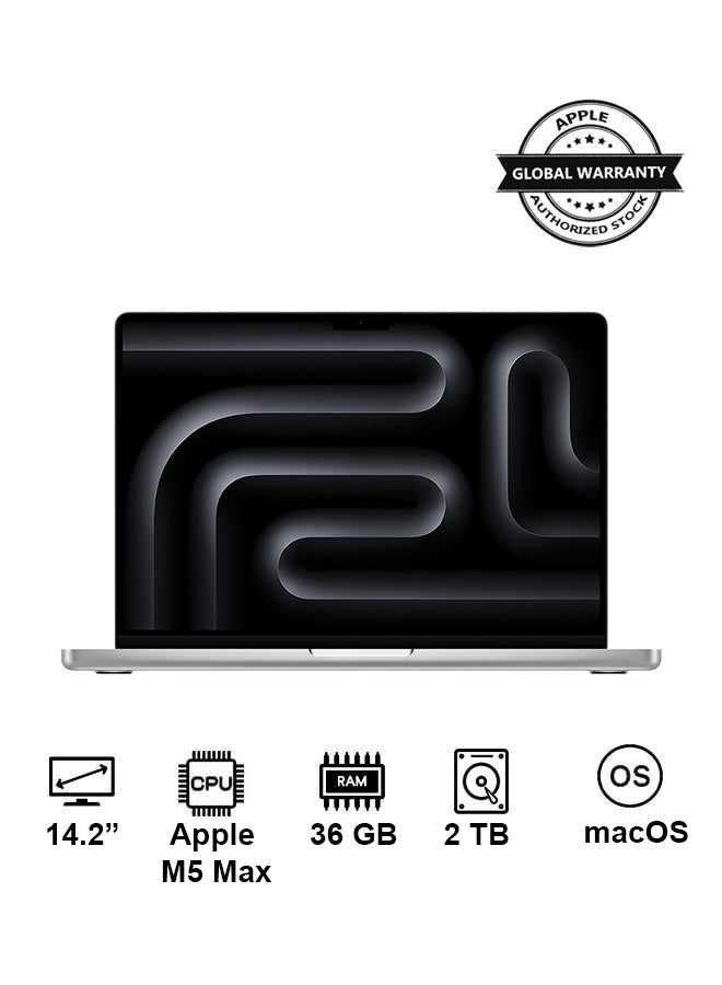 Compare New 2026 MacBook Pro MGDQ4 | 14.2 Inch Display | Apple M5 Max Chip 18Core CPU 32Core GPU | 36GB RAM | 2TB SSD | macOS | English Keyboard | Silver at KSA Price