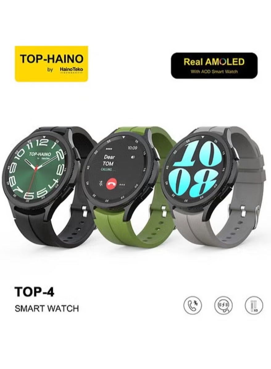 Compare TOP 4 Real AMOLED Smart Watch with AlwaysOn Display | Fitness Tracker, Heart Rate Monitor, IP68 Waterproof, Bluetooth Call, 3 Interchangeable Straps, Long Battery Life, Compatible with iPhone & Android at KSA Price