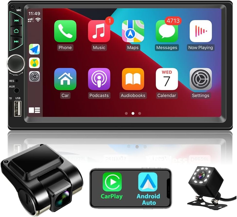 Leadfan Double Din Car Stereo with Dash Cam…