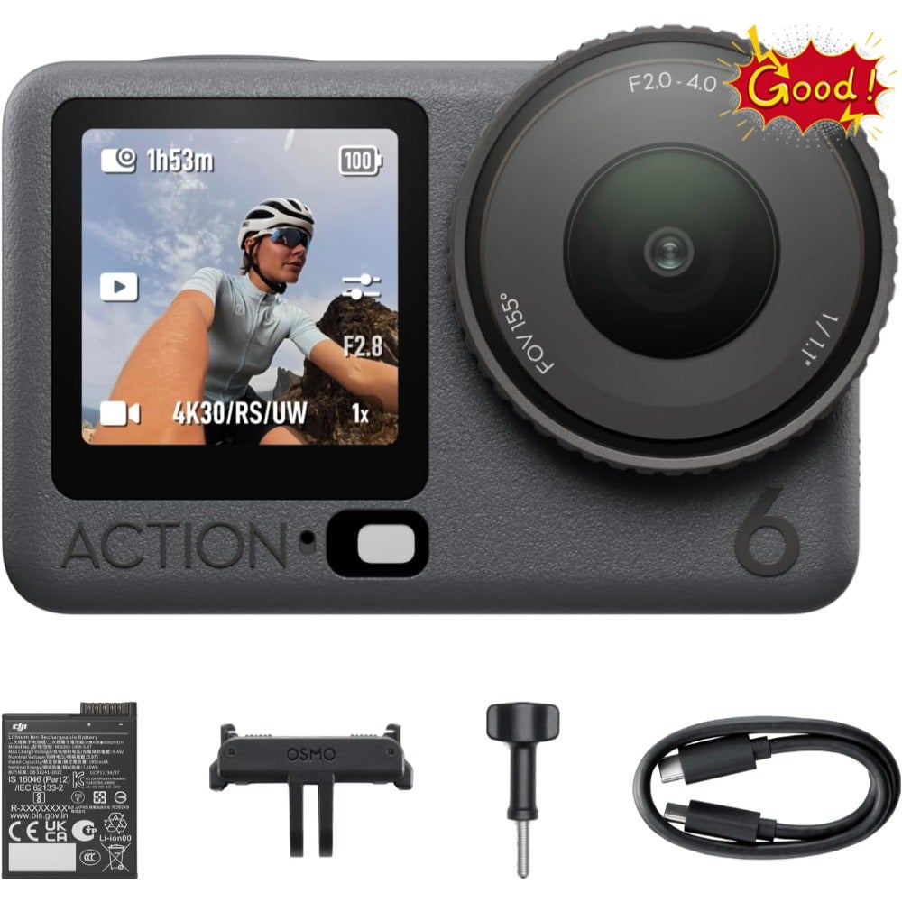 Compare 6 Standard Combo, 8K Action Camera for Daily Use 11.1″ Square Sensor, f2.0 f4.0 Variable Aperture, ColdResistant Design, 4hrs Battery, UAE Version, Official UAE Warranty at KSA Price
