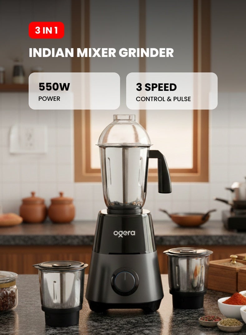 Ogera Mixer Grinder 550W | 3‑Speed Control with Pulse…