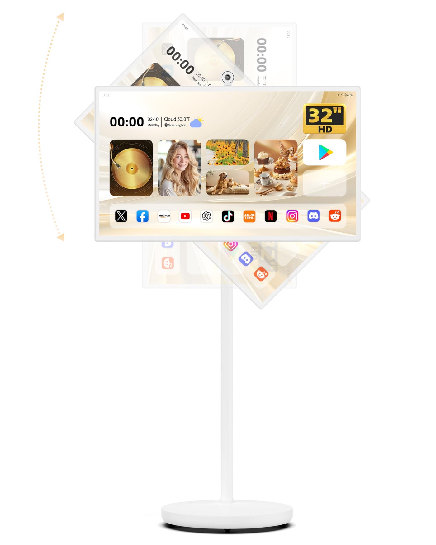 Compare 32Inch Portable Smart TV on Wheels, 1080p Touchscreen, Android 13, 6GB RAM, 128GB Storage, Magnetic WideAngle Camera, 10W Stereo Speakers at KSA Price