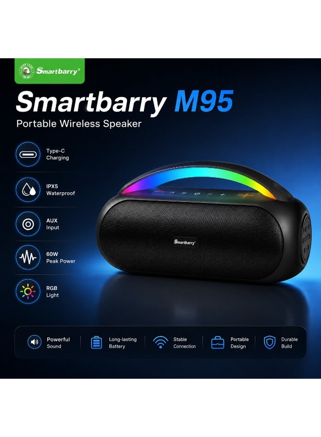 Portable M95 Bluetooth Speaker 60W Bass, RGB…
