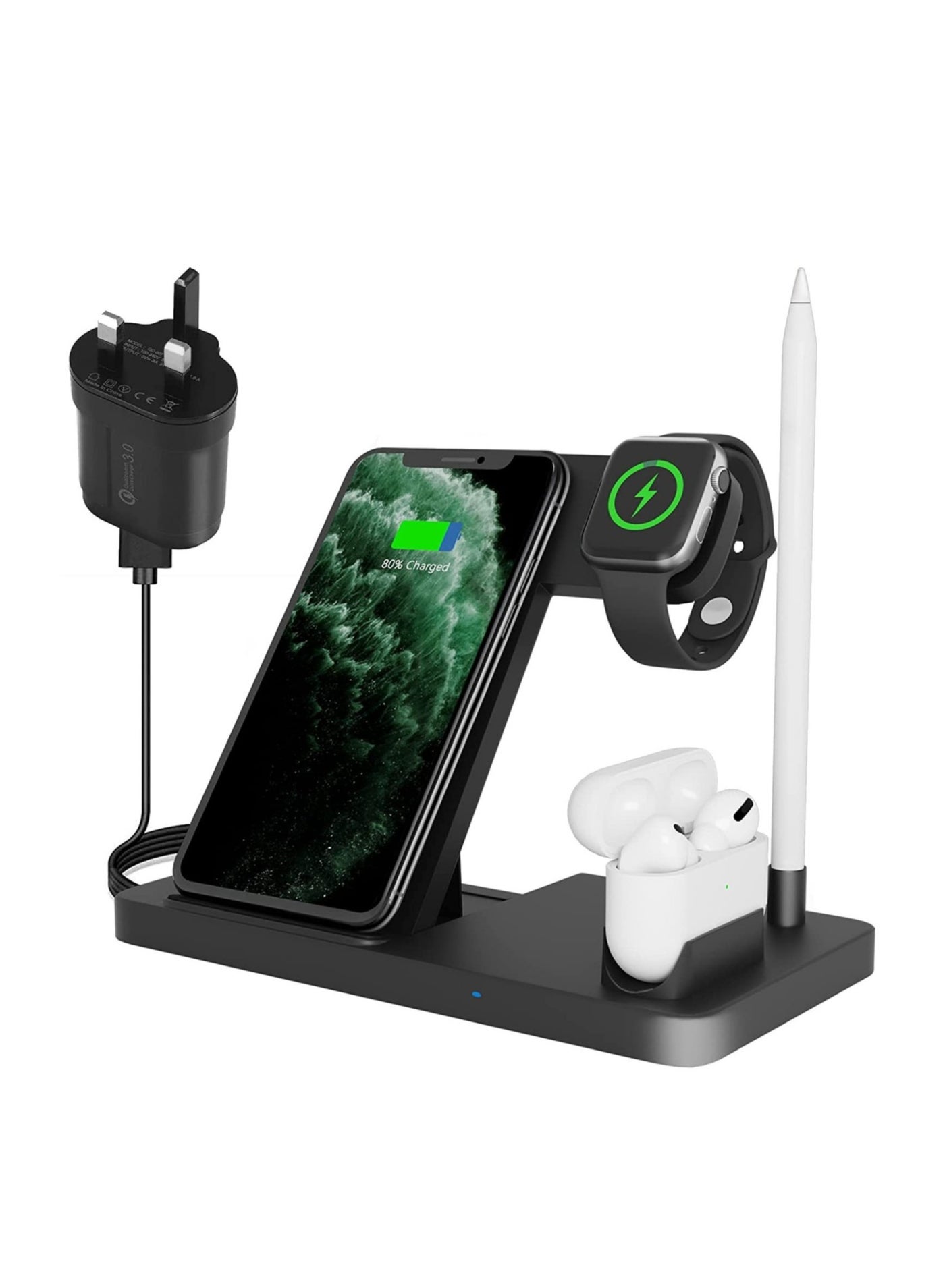 Compare 4 in 1 Wireless Charging Station with Adapter for AirPodsApple Watch SeriesApple PencilApple iPhoneSamsung at KSA Price
