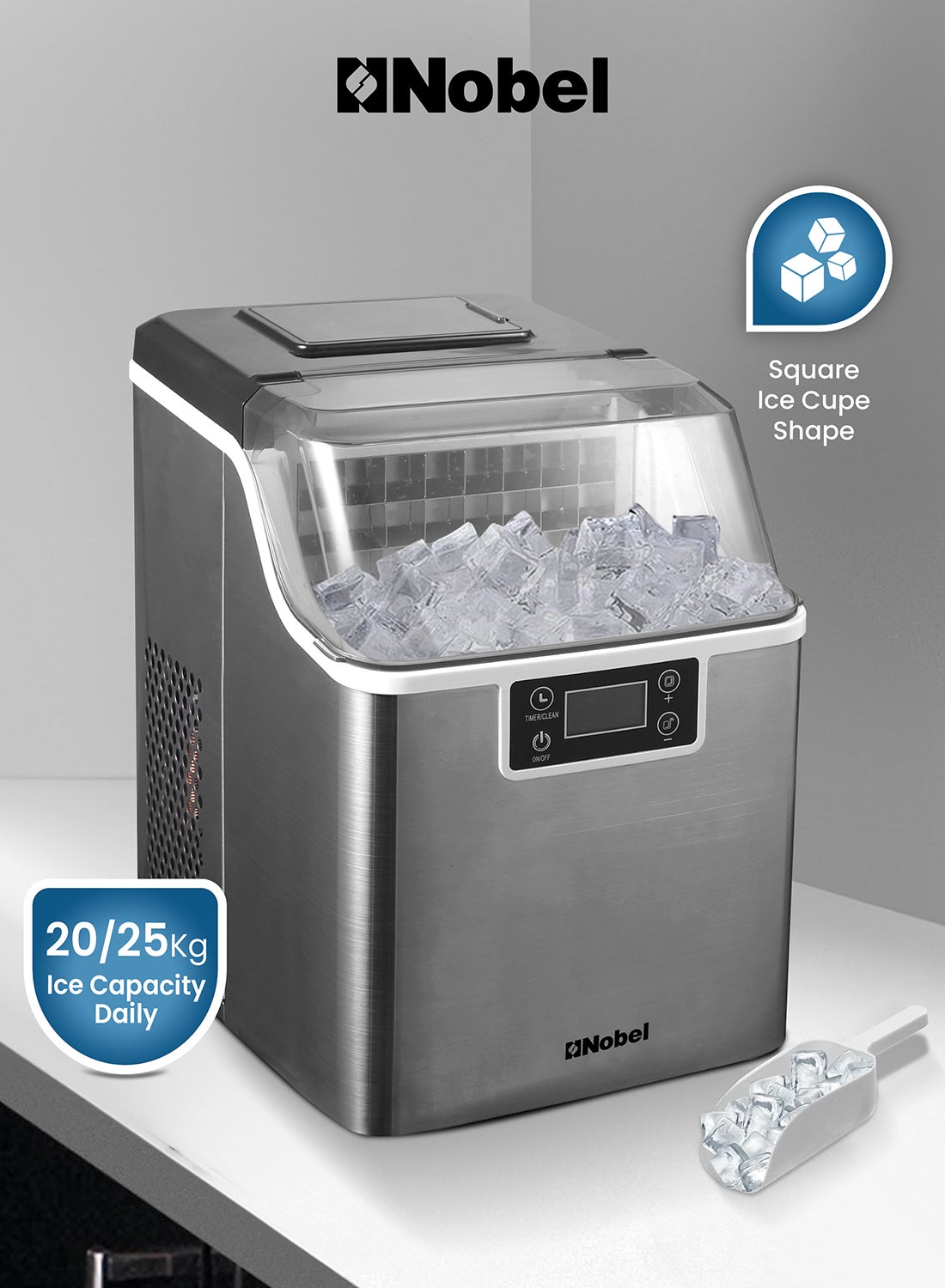 Compare Ice Cube Maker, 3.2L Water Tank, 2025 kg Daily Ice Capacity, Rapid 24 Ice Cubes in 1520 Mins, Touch Button LCD Display, Infrared Sensor, Ice Full Indicator, Flipup Door, Premium Stainless Steel 25 kg 100 W NIM27 at KSA Price