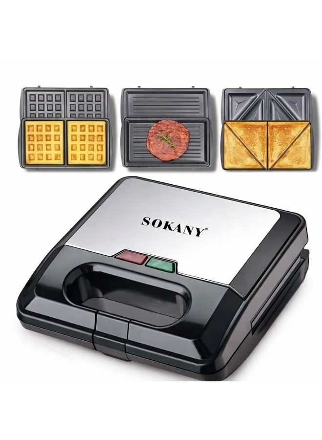 3-in-1 Sandwich Maker & Grill 750W – Non-Stick Coating…