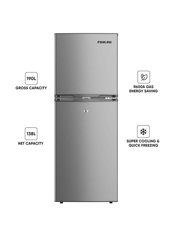 Compare 190L Gross  138L Net, Double Door Refrigerator With Vegetable Crisper And Adjustable Glass Shelves, Convenient Defrosting And Temperature Control, Ideal For Kitchen, Bedroom, Office And Hotels 270 kW NRF190DN4S 270 kW NRF1 at KSA Price