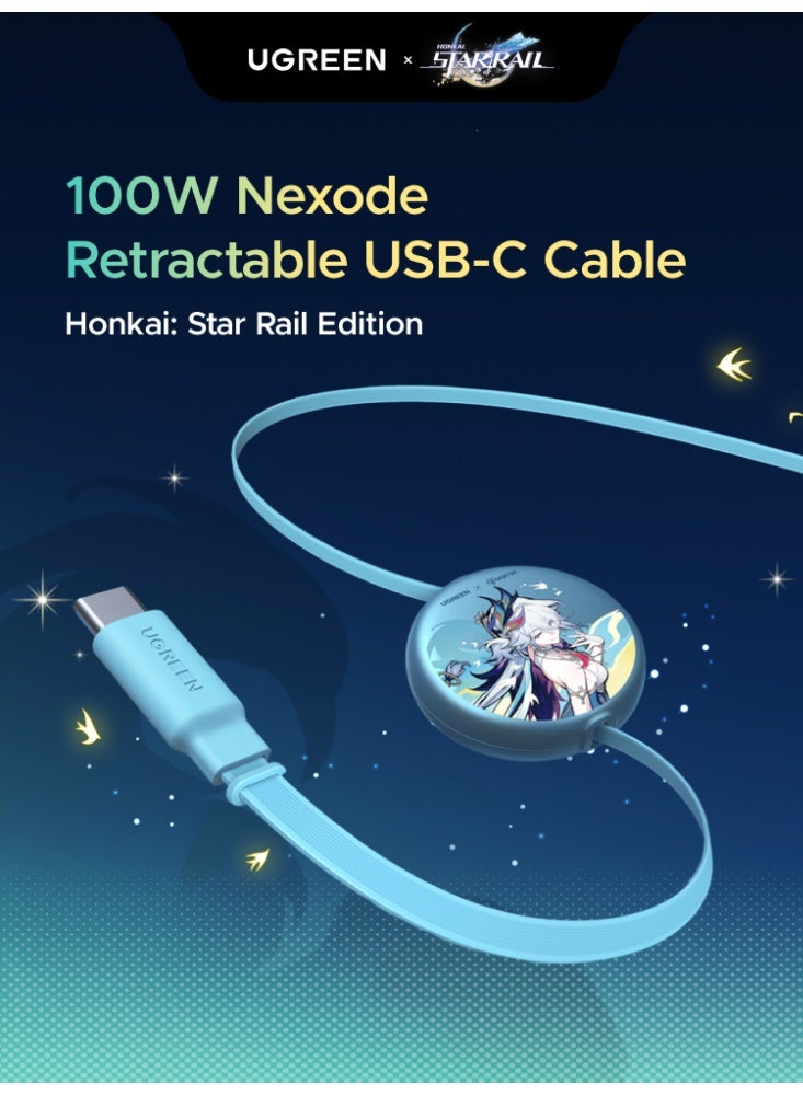 Compare 100W Retractable Type C Cable Honkai Star Rail Edition Cyan 1M, Slim Compact 60mm Core Type C Charger Cable，PulltoExtend USB  Cable with 4 Preset Lengths for  iPhone 171615 PlusProPro Max, MacBook ProAir, iPad ProAir, Samsung GalaxyS26 S25 S24+FEUltra, Huawei MatePura,Dell,HP,Lenovo Laptop and More Retractable Type C Cable at KSA Price