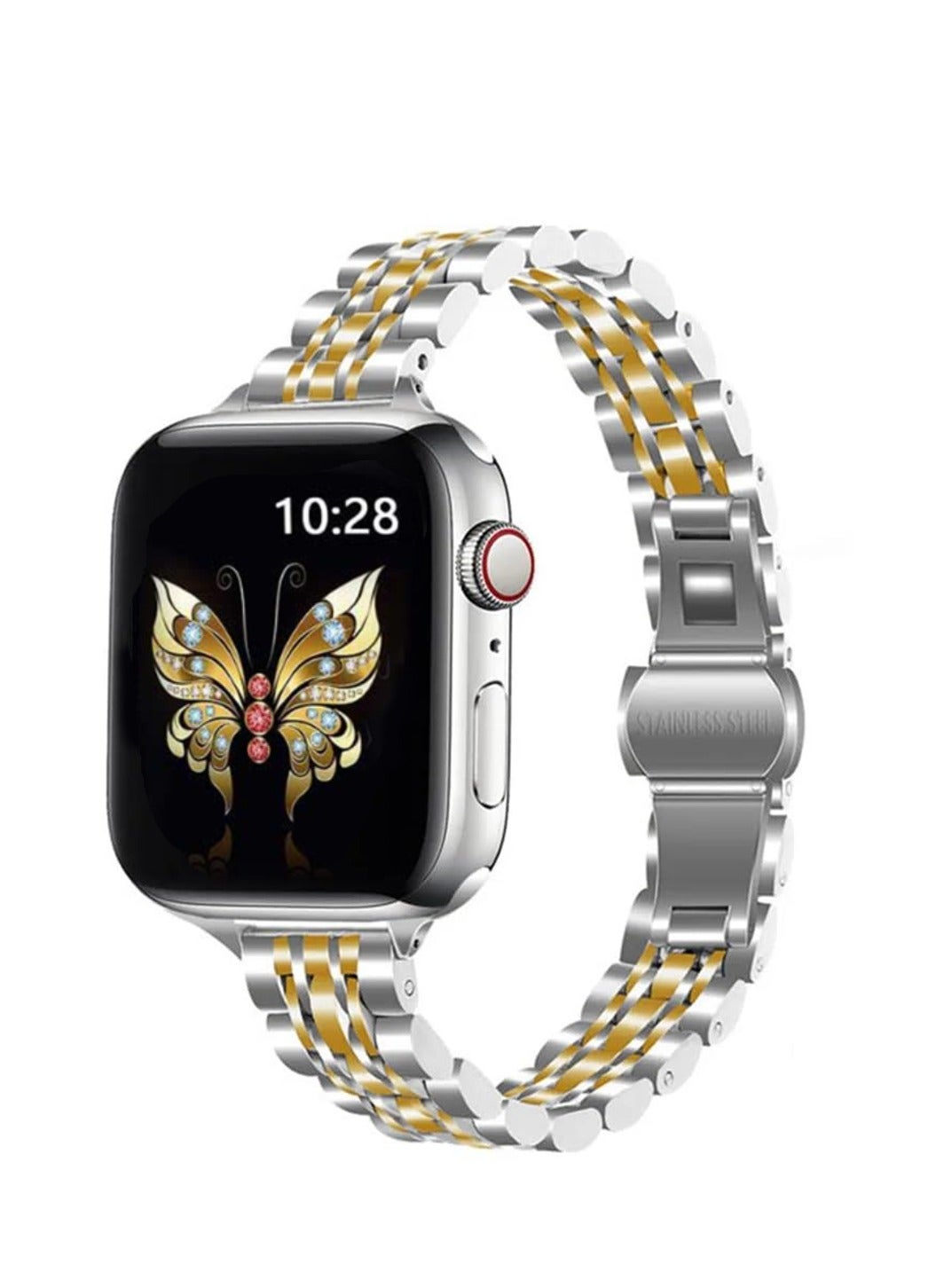 Compare Slim Metal Straps For Apple Watch Series 10 | Ultra 2 | 8 Ultra | 9 | 8 | 7 | 6 , 4946454442mm Stainless Steel Metal Wristband Silver & Gold at KSA Price
