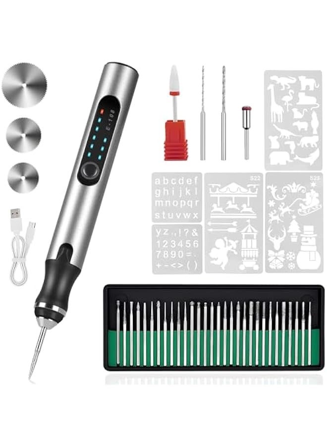 Compare Electric Engraving Pen with 37 Bits, USB Rechargeable Cordless Engraving Machine, Portable Mini Engraver Tools, DIY Rotary Etching Pen for Jewelry Wood Glass Stone Carving Silver at KSA Price