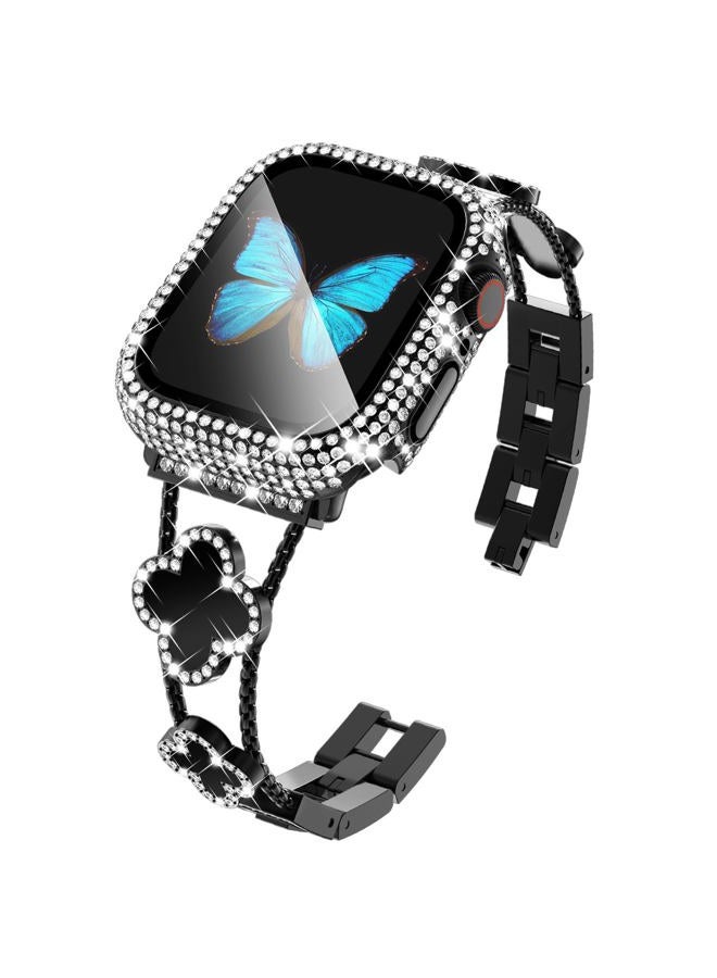Compare FourLeaf Clover Band for Apple Watch Band 40mm with Full Diamond Protective Case Builtin Tempered Glass Screen Protector for Apple Watch Series SE 6 5 4 for Women40mm, BlackBlack at KSA Price