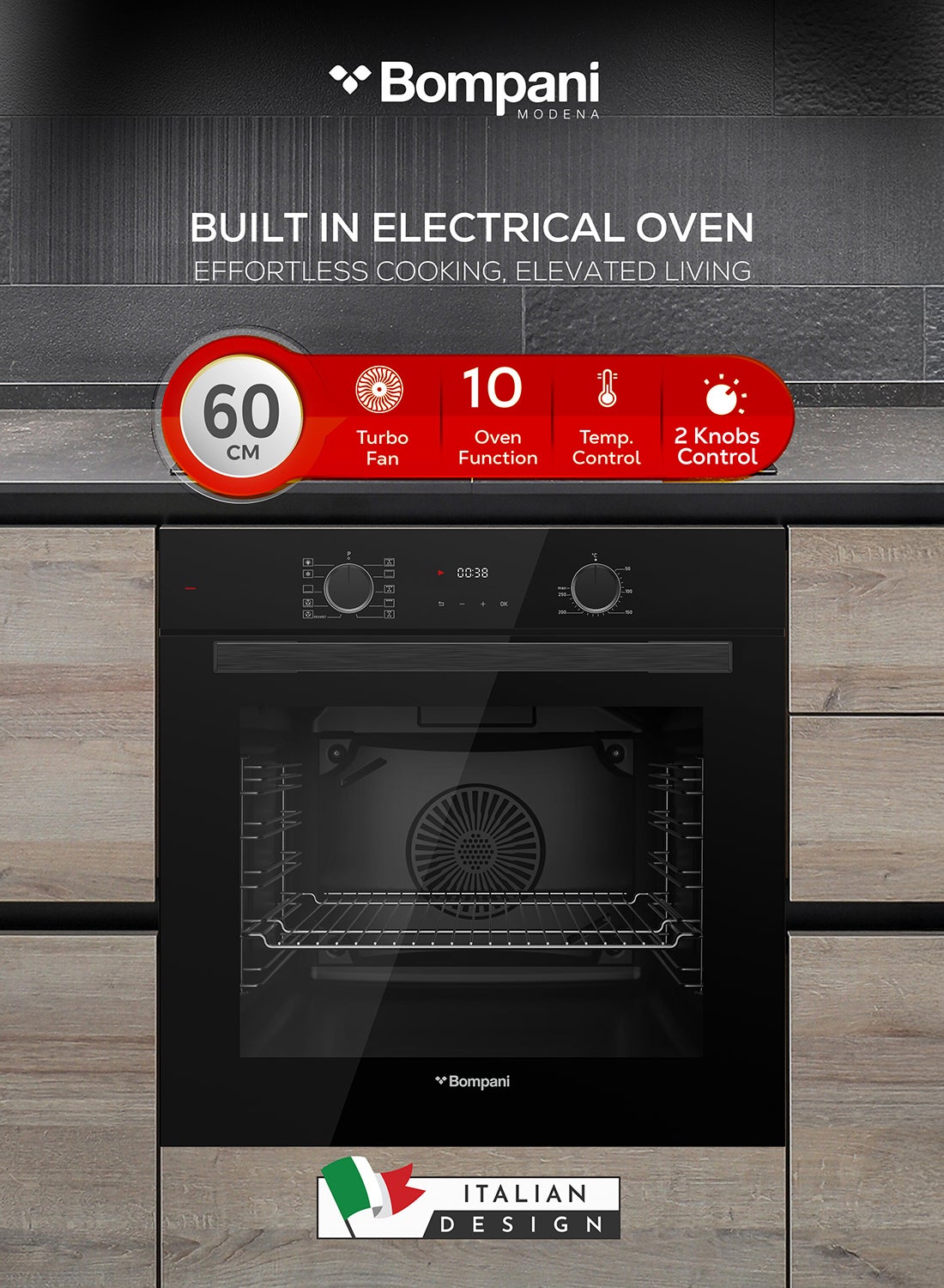 60cm Electric Built-in Oven, 73L Capacity with Turbo…