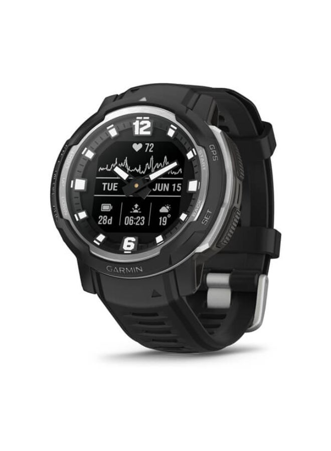 Compare Instinct Crossover  Standard Edition  45 Mm  Up To 28 Days Of Battery Life  0.9 Inch Monochrome Display, Scratch Resistant, Chemically Strengthened Glass, Heart Rate Monitor, Stress Tracking, Smart Notification, Tap To Pay, Ios And Android Compatible Black at KSA Price
