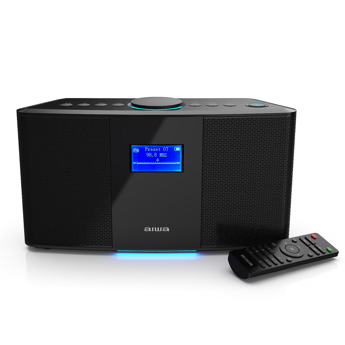 Compare Aiwa Wireless Speaker  Unleash Powerful Sound and Versatile Connectivity  Experience Bluetooth Freedom FM Radio Clock 20W RMS LCD Display and Alarm Clock Functionality at KSA Price