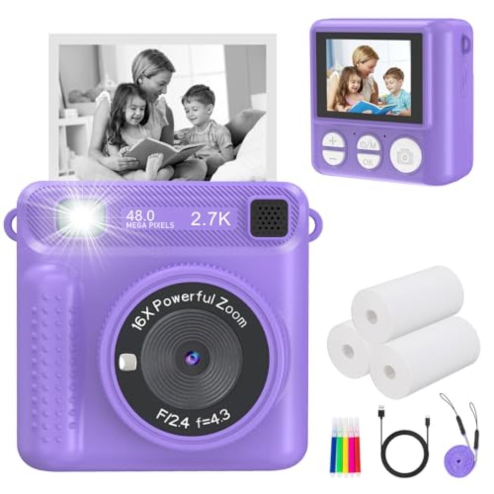 Compare Camera Instant Print, HD Digital Video Recorder with 32GB SD Card, Gifts for 312 Year Old Girls and Boys, Portable Toy for Toddlers and Purple at KSA Price