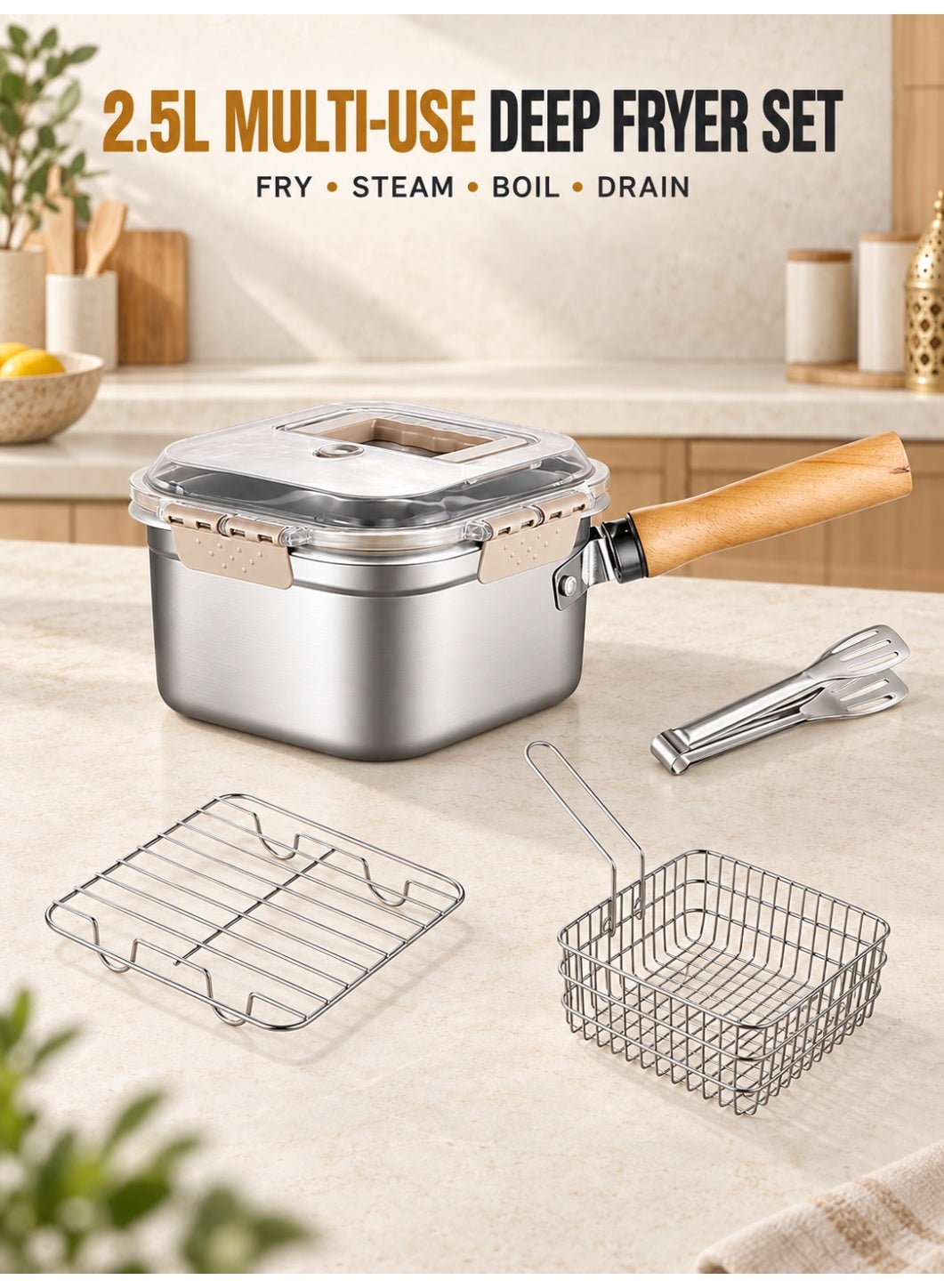 2.5L Stainless Steel Deep Fryer Pot, Portable Cooking…