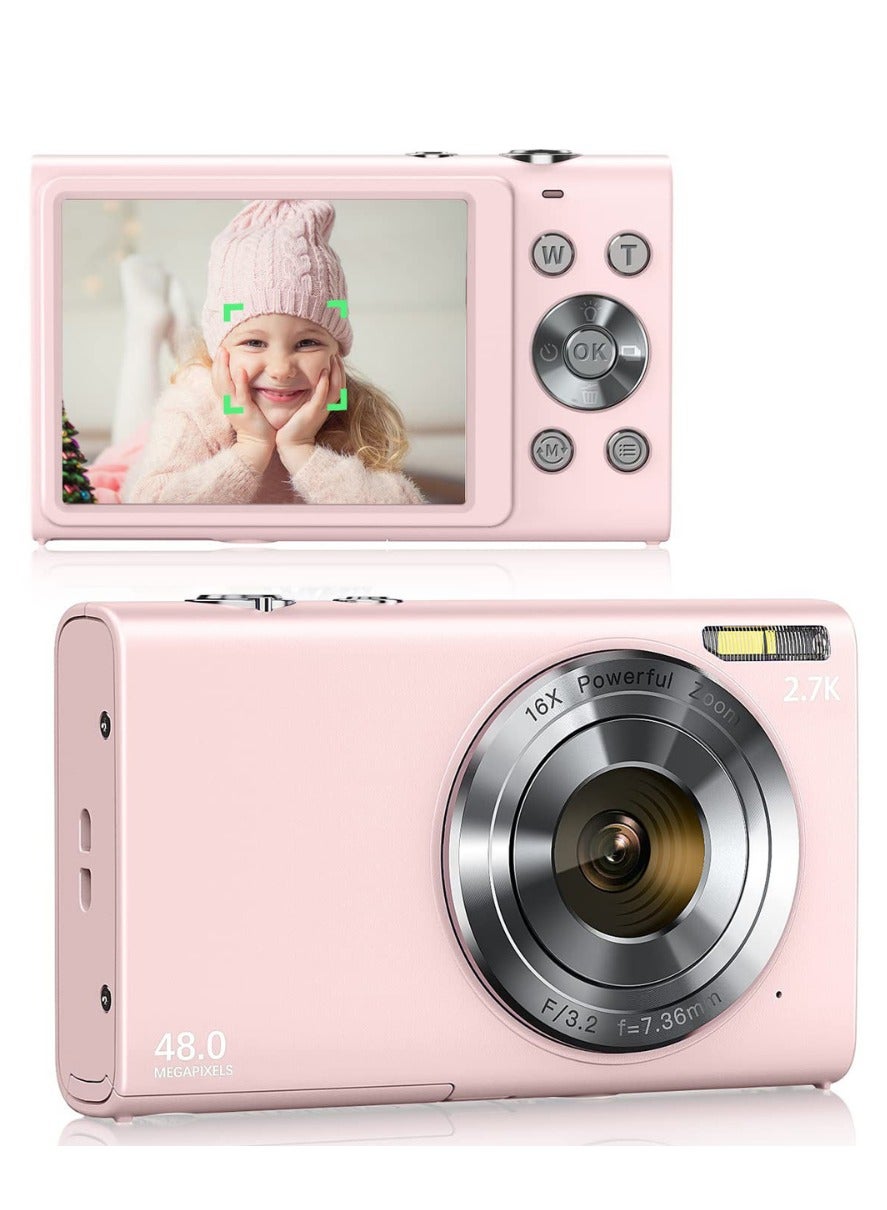 Compare Digital Camera, Upgraded FHD 2.7K Point and Shoot Kids Camera, with 32GB Card, 16X Zoom Time Stamp Anti Shake, Lanyard, Compact Portable Small, for Kid Starter Student Children Teen Girl BoyPink at KSA Price