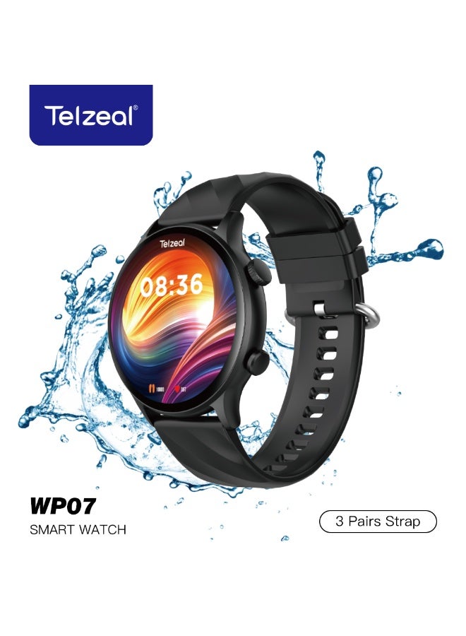 Compare Telzeal WP07 Waterproof Smartwatch with Full Touch Display 3 Pair Straps and Charging Cable Designed for Ladies and Gents Black at KSA Price